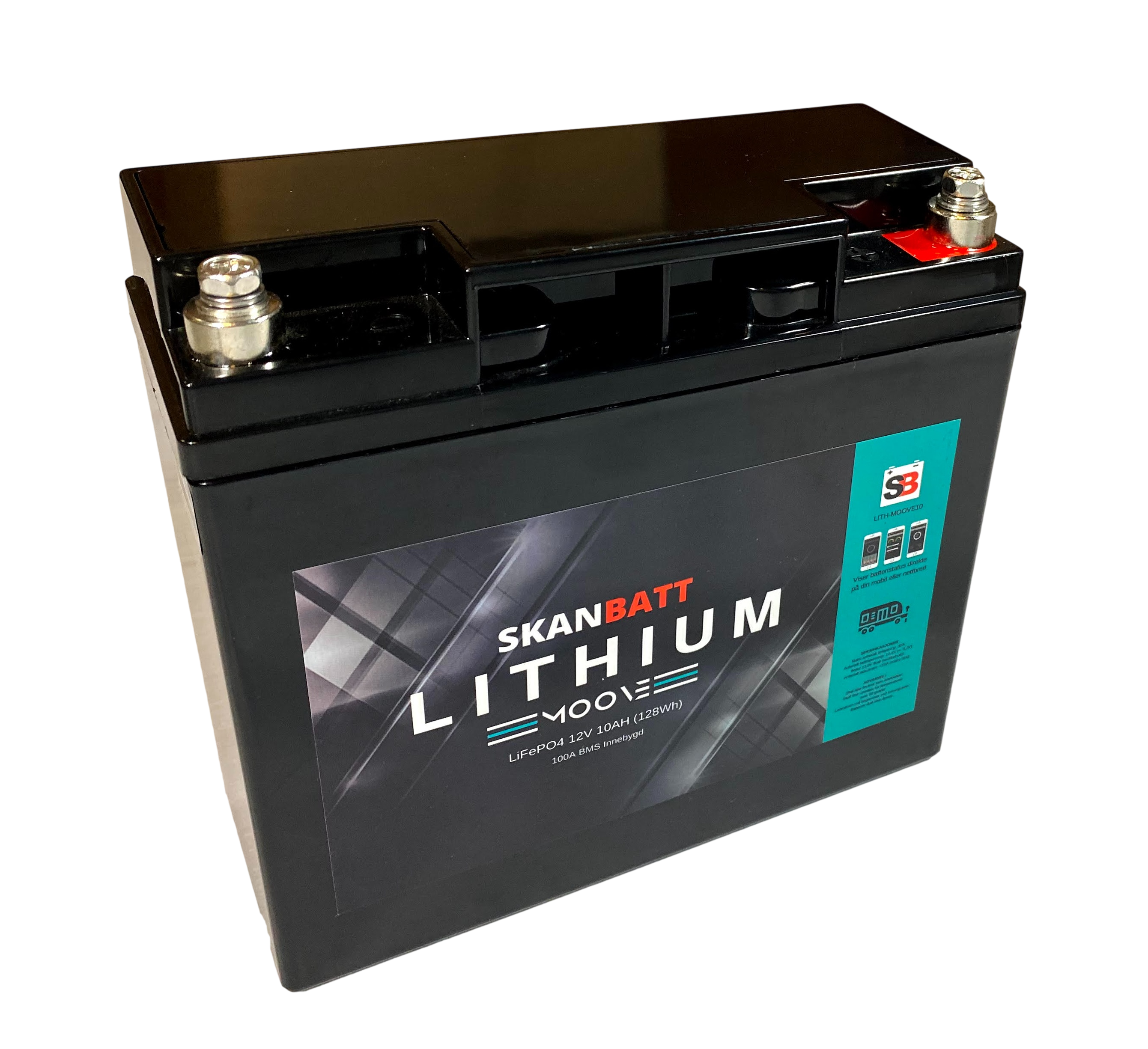 SKANBATT Moover Lithium Batteri 12V 10AH 100A BMS - Bluetooth